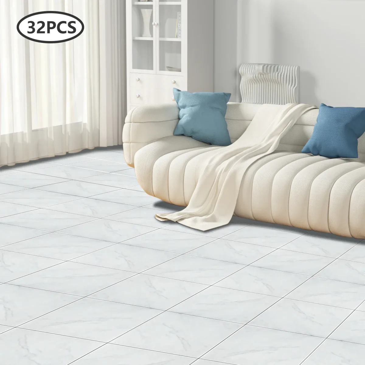 Carreaux de sol blancs autocollants