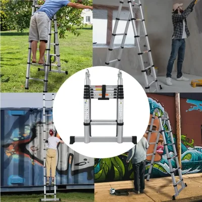 Échelle télescopique pliable argent – image 3