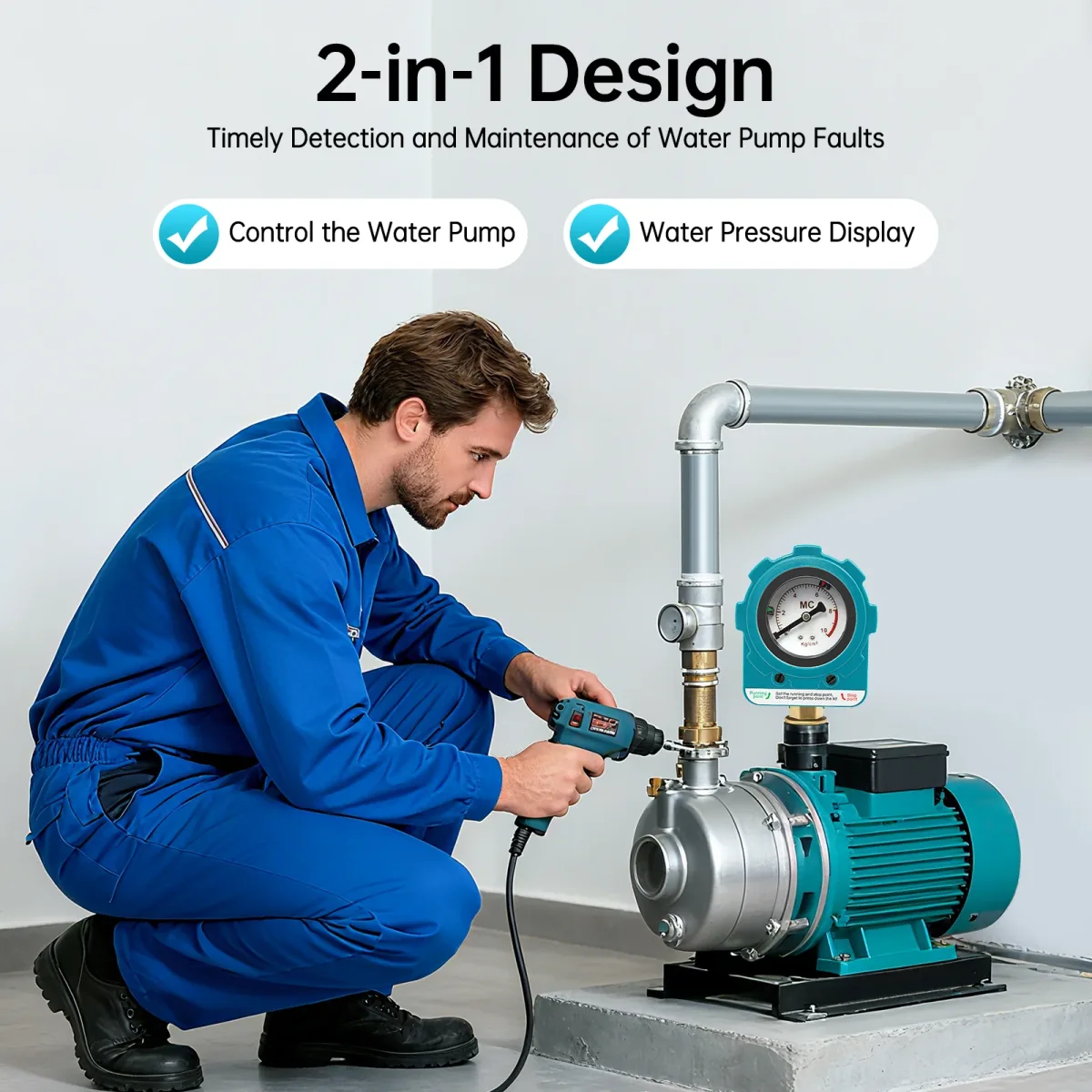 Pressostat de pompe IP65 bleu 1,5 kW